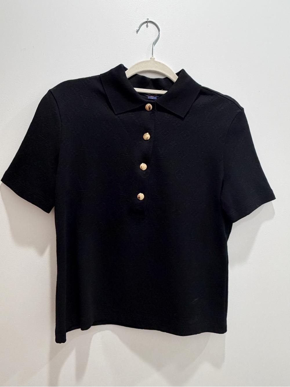 Louis Vuitton Black Short-Sleeve Polo Top with Gold Buttons